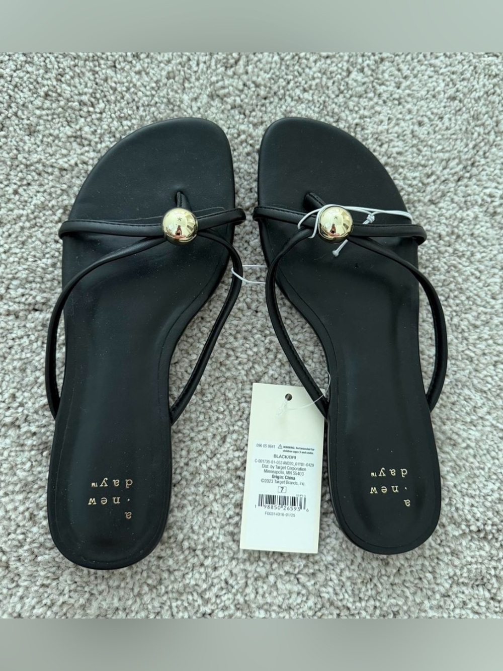 a new day Black Toe-Ring Sandals with Gold Accent